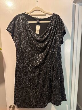 Lane Bryant Black Sequin Cowl Neck Mini Dress
